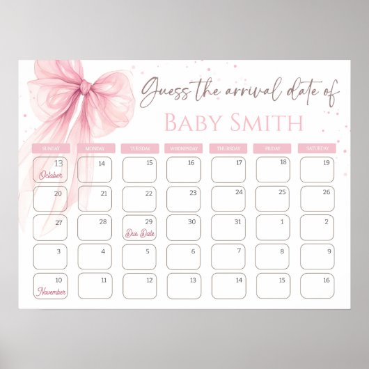 Bow Pink Coquette Guess de uitgerekende datum kale Poster (Voorkant)