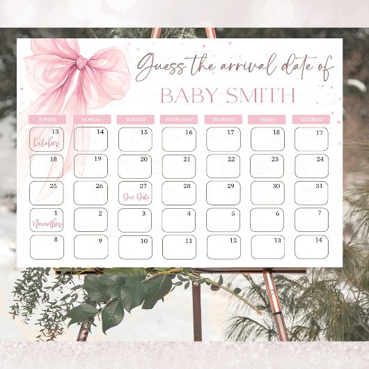 Bow Pink Coquette Guess de uitgerekende datum kale Poster