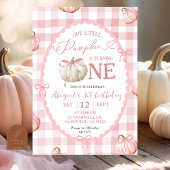 Bow Pink Gingham Pumpkin 1e verjaardag Kaart