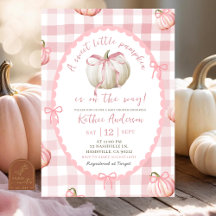 Bow Pink Gingham Pumpkin Baby shower