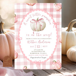 Bow Pink Gingham Pumpkin Baby shower Kaart