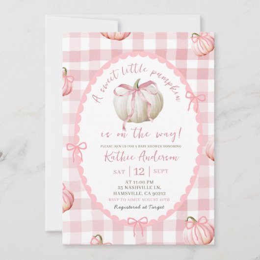 Bow Pink Gingham Pumpkin Baby shower Kaart (Voorkant)