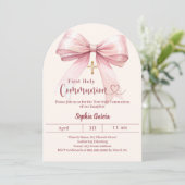 Bow pink girl cream arch First Communion Kaart (Staand voorkant)