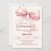 Bow pink girl cream elegant First Communion Kaart (Voorkant)