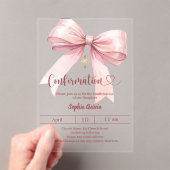 Bow pink girl elegant clear luxury Confirmation Acryl Uitnodigingen (Insitu (Draagbaar))