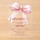 Bow pink girl elegant clear luxury Confirmation Acryl Uitnodigingen (Voorkant)
