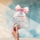 Bow pink girl elegant luxury clear First Communion Acryl Uitnodigingen