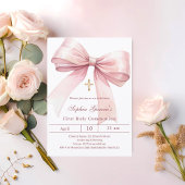 Bow pink girl First Communion Kaart