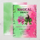 Bow pink & green Magical Witch Birthday Kaart (Voorkant / Achterkant)