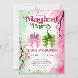 Bow pink & green Magical Witchy Birthday Kaart