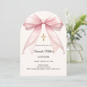 Bow Pink Ivory Pearls Girl Elegant Baptism Arch Kaart (Staand voorkant)