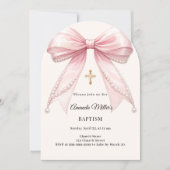 Bow Pink Ivory Pearls Girl Elegant Baptism Arch Kaart (Voorkant)