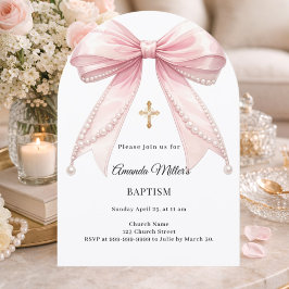 Bow Pink Pearls Girl Elegant Baptism Arch Kaart