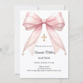 Bow Pink Pearls Girl Elegant Baptism Kaart (Voorkant)