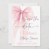 Bow Pink Save the date Baby shower Coquette Kaart (Voorkant)