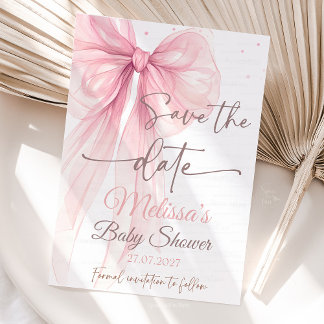 Bow Pink Save the date Baby shower Coquette Kaart