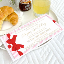 Bow Pink Stripe Happy Birthday Gift Voucher Kaart