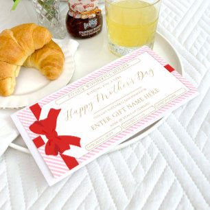 Bow Pink Stripe Moederdag Cadeaubon Kaart