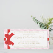 Bow Pink Stripe Valentijnsdag cadeaubon Kaart (Staand voorkant)