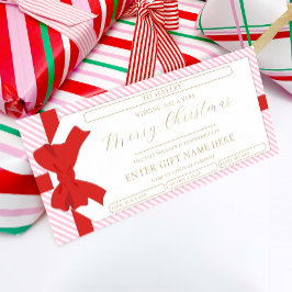 Bow Pink StripeMerry Christmas Gift Voucher Kaart