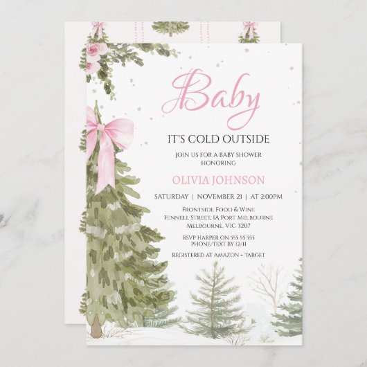 Bow Pink Tree Baby Het is een koud Baby shower Kaart (Voorkant / Achterkant)