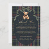 Bow Plaid Teddy Bear Baby Shower Thank You Card Bedankkaart (Voorkant)