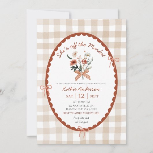 Bow Red Gingham Illustratie Boeren Markt Bruid Kaart (Voorkant)