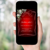 Bow red pine greenery Christmas Party Kaart