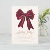 Bow Red Velvet Bow Elegant Vakantie Kerstfeest Kaart (Staand voorkant)