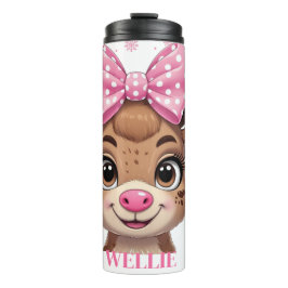 Bow Reindeer Christmas Girls Personalized Tumbler Thermosbeker