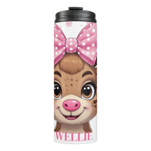 Bow Reindeer Christmas Girls Personalized Tumbler Thermosbeker (Voorkant)