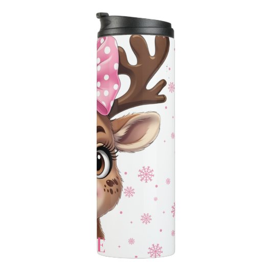 Bow Reindeer Christmas Girls Personalized Tumbler Thermosbeker (Geroteerd rechts)