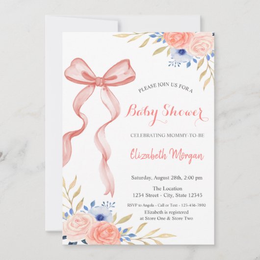 Bow Ribbon Flowers Bokeh Baby shower Kaart (Voorkant)