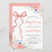 Bow Ribbon Flowers Bokeh Baby shower Kaart (Voorkant / Achterkant)