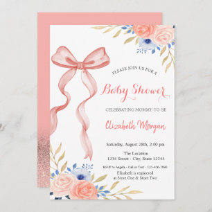 Bow Ribbon Flowers Bokeh Baby shower Kaart