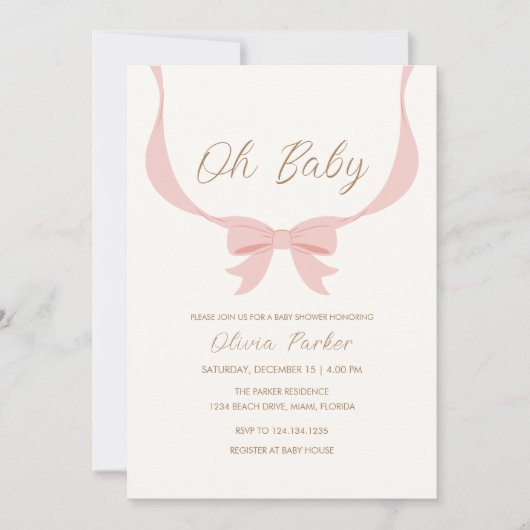  Bow Ribbon Girl Baby shower Kaart (Voorkant)