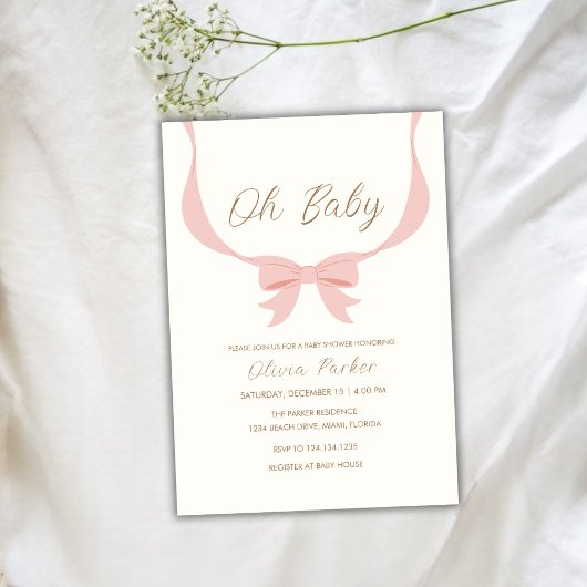  Bow Ribbon Girl Baby shower Kaart