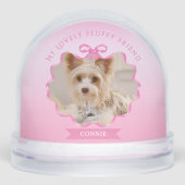 Bow Ribbon Glittering Pet Memory Foto Roze Sneeuwbol (Voorkant)