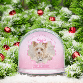 Bow Ribbon Glittering Pet Memory Foto Roze Sneeuwbol