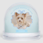 Bow Ribbon Glittering Pet Memory Photo Blue Sneeuwbol (Voorkant)