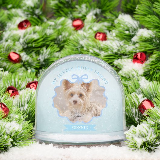 Bow Ribbon Glittering Pet Memory Photo Blue Sneeuwbol (Kerstmis)