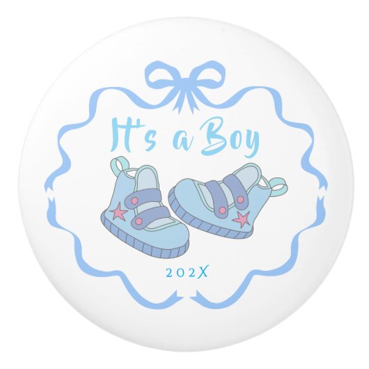 Bow Ribbon is een blauwe jongen Keramische Knop (Voorkant)