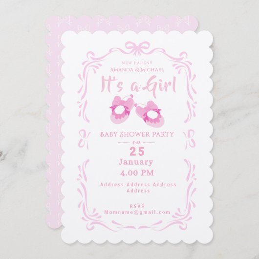 Bow Ribbon is een meisje Baby schoen Kaart (Voorkant / Achterkant)