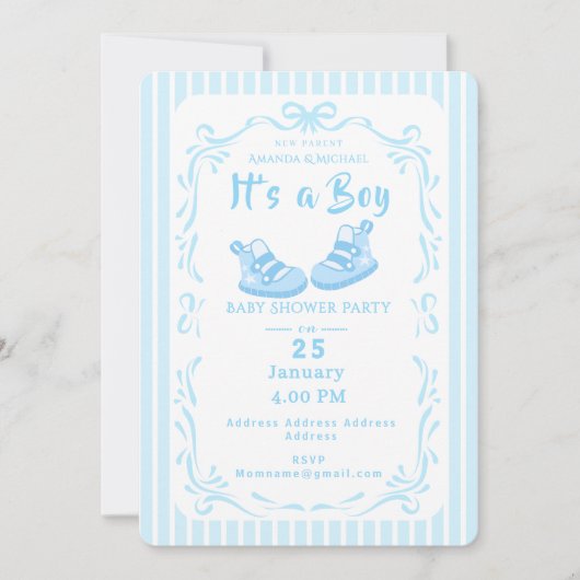 Bow Ribbon Its a Boy Baby Shoe Kaart (Voorkant)