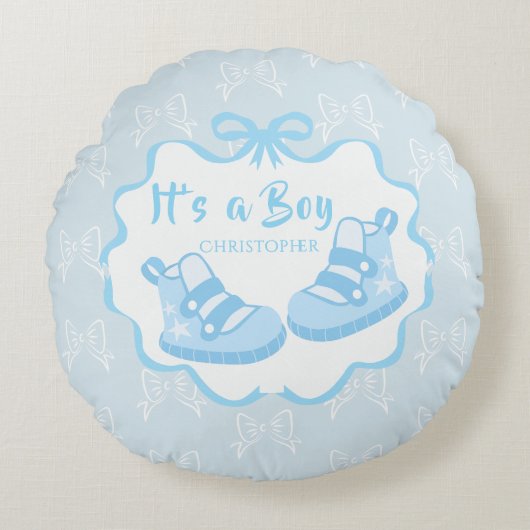 Bow Ribbon Its a Boy Rond Kussen (Voorkant)