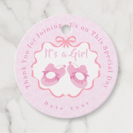 Bow Ribbon Its a Girl Bedankjes Labels (Voorkant)
