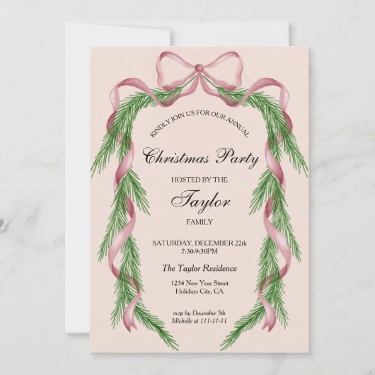  Bow Ribbon Krans Kerstdiner Party Kaart (Voorkant)