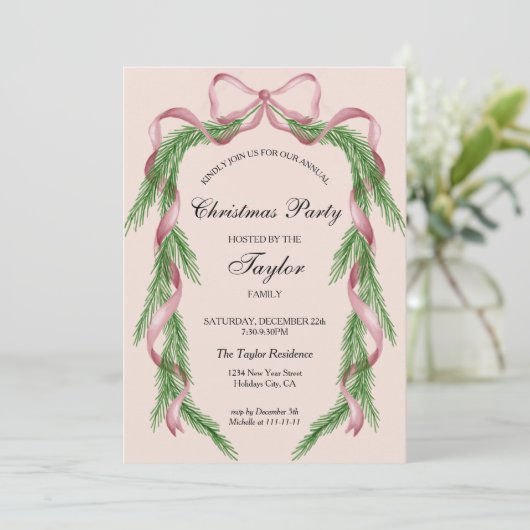  Bow Ribbon Krans Kerstdiner Party Kaart (Staand voorkant)