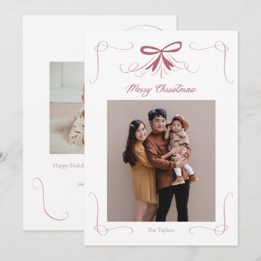 Bow Ribbon Lijst Feestelijke Kerstvakantie Kaart (Voorkant / Achterkant)