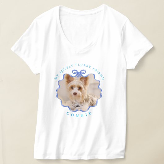 Bow Ribbon Pet Foto Blauw T-shirt (Laagn)